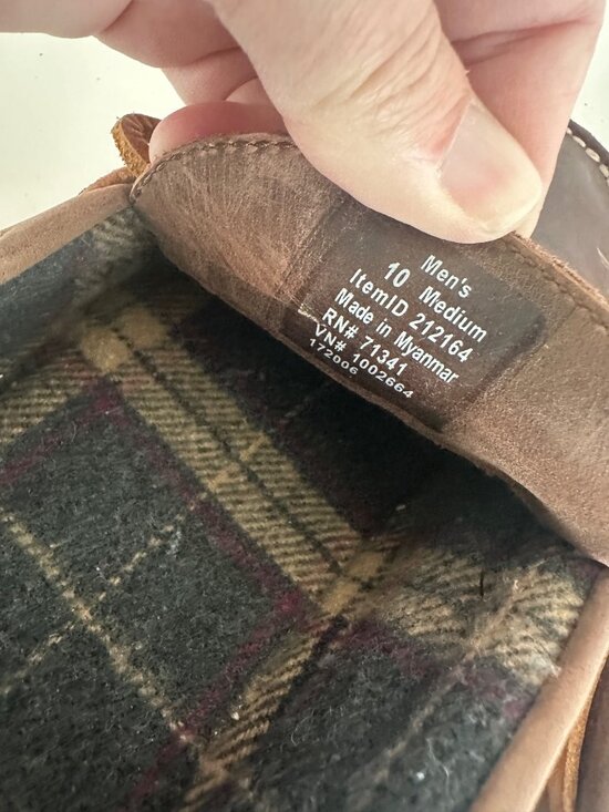 LL Bean Slipper Mens 10 Leather Hand Sewn Flannel Lined Slip On Shoe Rubber Sole main image 5
